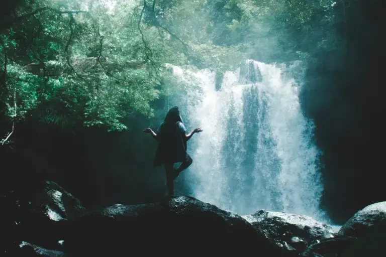 waterfall person
