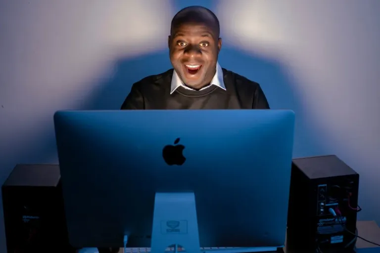 man in front of computer