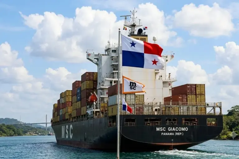 containership illustration with panama flag