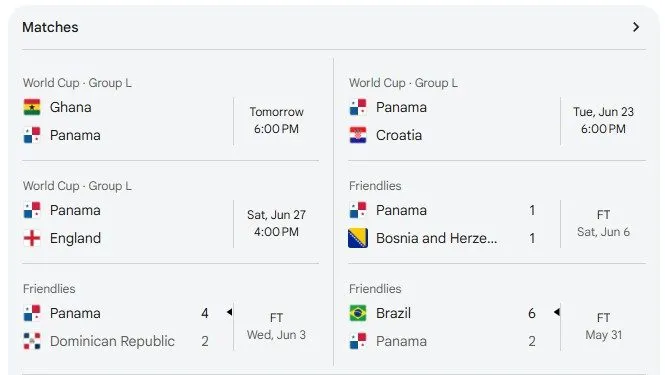 soccer match schedule panama by Google