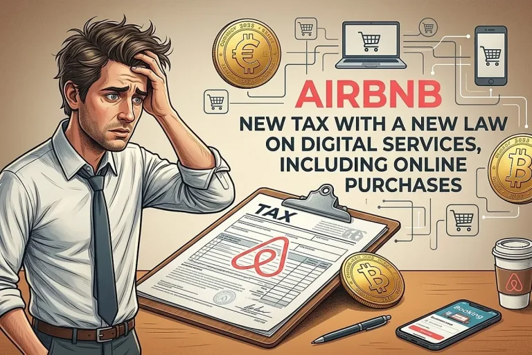 New Airbnb Rental Tax and Internet Orders Tax at Garish 7 Percent airbnb rental tax and digital purchase tax AI illustation