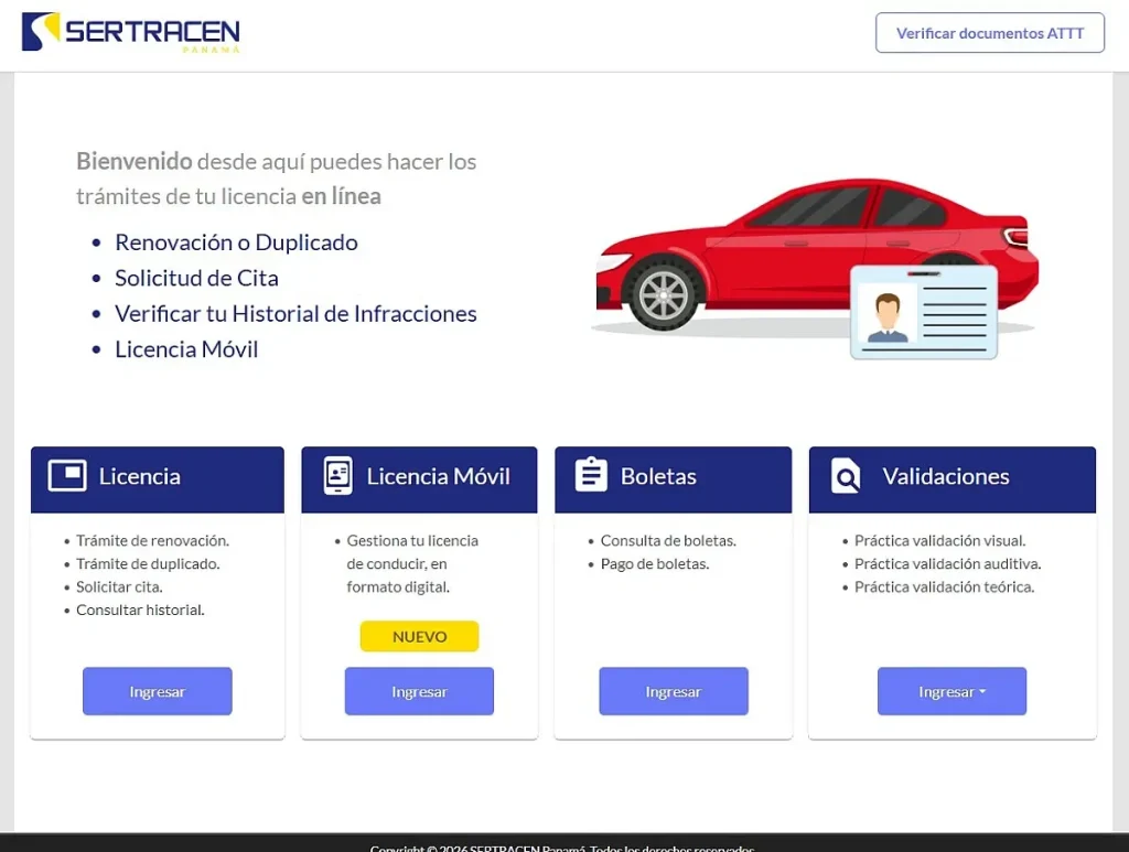 website of digital drivers license www.licencia.com.pa