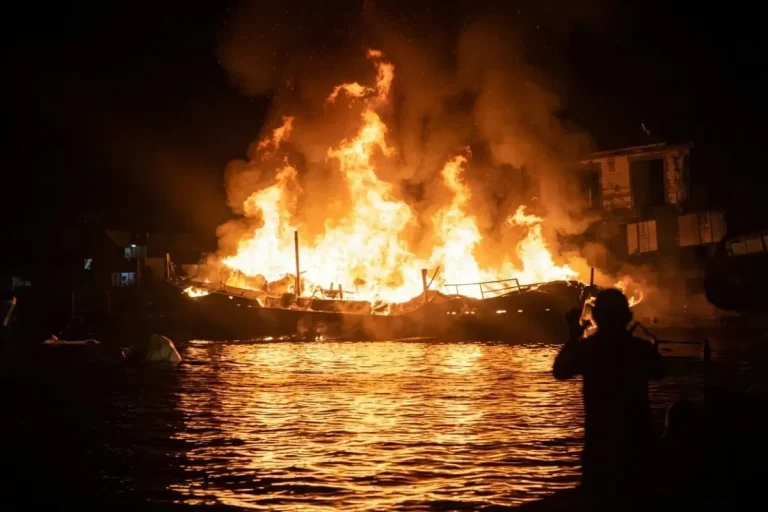 In Flames! Cargo Boat Catches Fire in Miramar, Colon Boat on Fire. By EXPAT TIMES