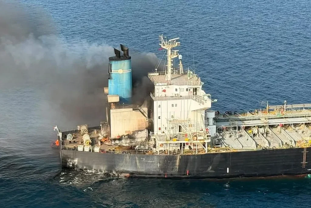 Burningtanker. By AP.