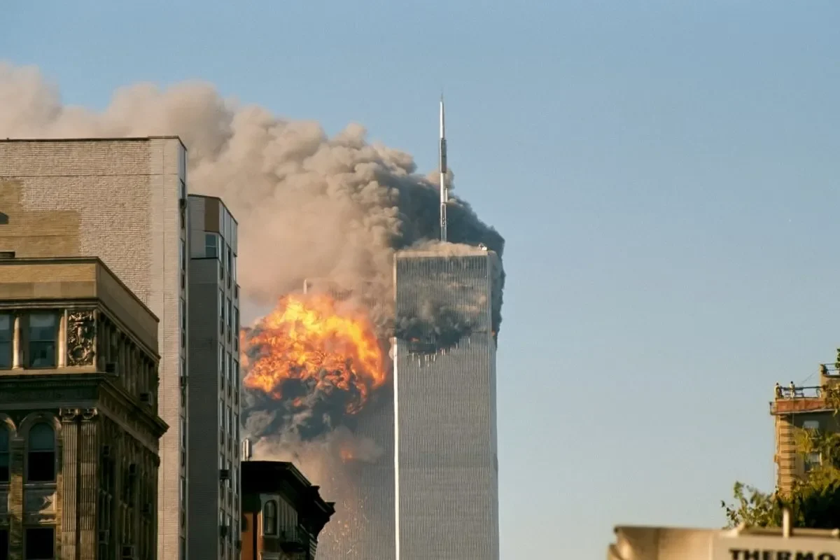 9/11 Attacks - United Airlines Flight 175 crashes into the south tower of the World Trade Center complex in New York City during the September 11 attacks By Robert J. Fisch, CC BY-SA 2.0, https://commons.wikimedia.org/w/index.php?curid=11785564